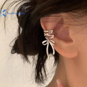 Kudosation Đơn Giản Rỗng Sling Nơ Kẹp Tai Cho Nữ Ngọt Ngào Mát Cổ Tích Phong Cách Đơn Giản Tinh Tế Xương Tai Bông Tai Quà Tặng