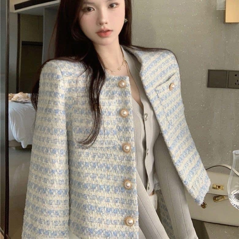 (HÀNG QC LOẠI 1) Áo dạ tweed nữ form lửng phối cúc ngọc trai phong cách tiểu thư xu hướng Hàn XIMI SP19