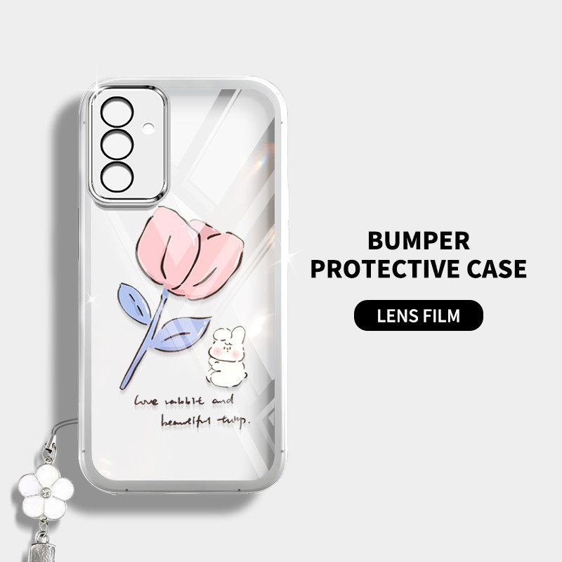 YBD Phim Hoạt Hình INS Phong Cách Ốp Lưng Điện Thoại Samsung Galaxy A56 A26 A16 A55 A35 A13 A04S A05S A14 A15 A24 A25 A34 A54 4G 5G Đơn Giản Họa Tiết Thỏ Hoa Tulip Vỏ Trong Suốt