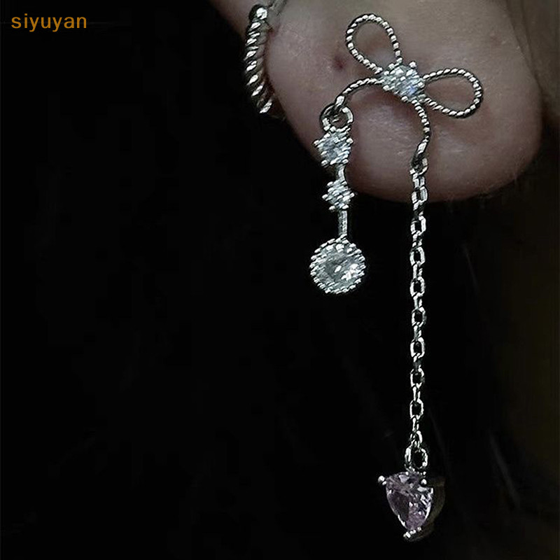 Siyuyan Ngọt Nơ Trái Tim Dài Mặt Dây Chuyền Xương Tai Móng Tay Dành Cho Nữ Bé Gái Màu Bạc sels Cochlear Móng Tay Bông Tai Phụ Kiện Trang Sức VN