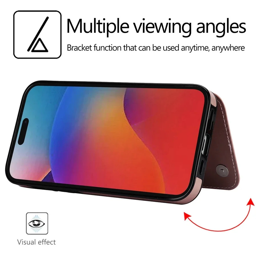Ví Đứng Thẻ Nút Đôi Chắc Chắn Bao Da Lật Tương Thích Cho iPhone 17 Air 16 15 Pro Max 14 Plus 13 Mini 12 11 X XR XS 8 7 Thẻ Ốp điện thoại