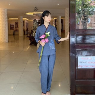 Set đồ thời trang nữ đi chùa chéo thêu an