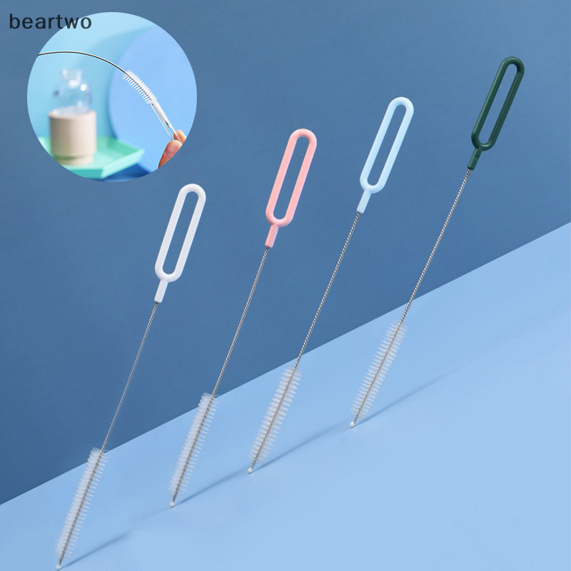< Beartwo > Máy làm sạch cọ ống hút bằng thép không gỉ uốn tóc mềm Ống thủy tinh Bàn chải làm sạch cho trẻ em Bàn chải bình sữa Tay cầm dài có thể tái sử dụng Đẹp