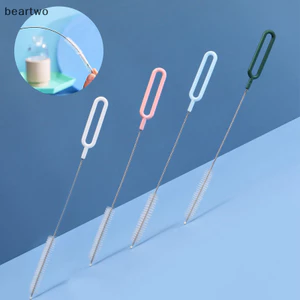 < Beartwo > Máy làm sạch cọ ống hút bằng thép không gỉ uốn tóc mềm Ống thủy tinh Bàn chải làm sạch cho trẻ em Bàn chải bình sữa Tay cầm dài có thể tái sử dụng Đẹp
