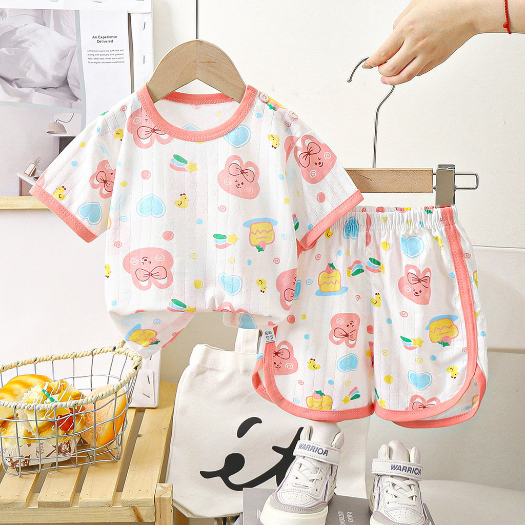 Trẻ Em Mùa Hè Cotton Nguyên Chất Quần Short Tay Ngắn Phù Hợp Với Bé Trai Bé Gái Mới Phong Cách Mỏng Quần Áo Trẻ Em # * 2UAF