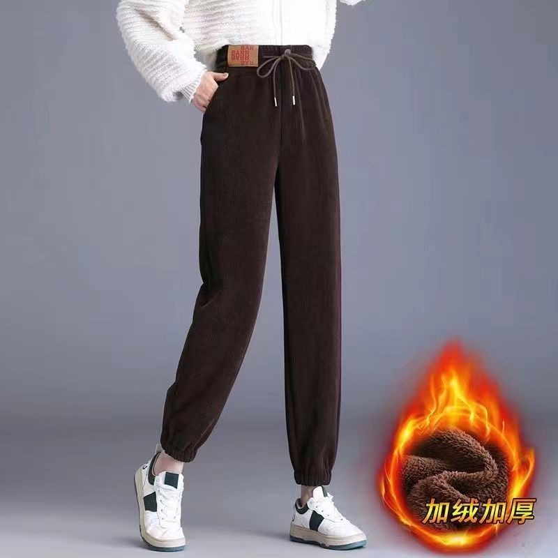 Quần Lông Cừu Dày Nữ Phong Cách Co Giãn Mùa Đông Kích Thước Lớn Eo Có Dây Co Giãn Thích Hợp Cho Bé Gái Béo