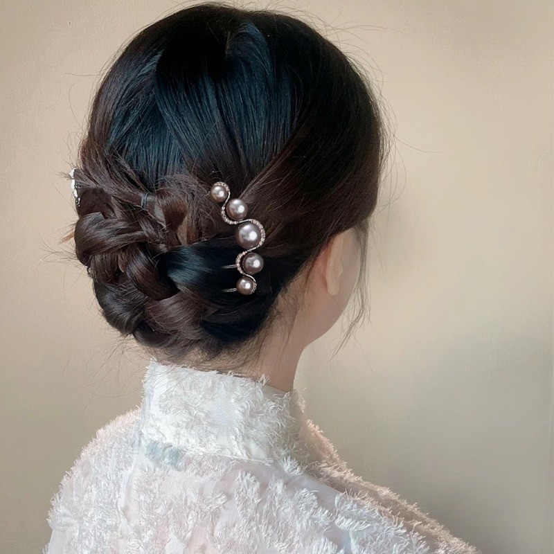 Kẹp Tóc Hình Chữ U Ngọc Trai Đơn Giản - Đen, Vàng, Ins Style, Kim Loại Tóc Bun - Kẹp Tóc Mũ Tiệc Cưới - Kẹp Tóc Tạo Kiểu Thanh Lịch Vintage - Dụng Cụ Tạo Kiểu Tóc