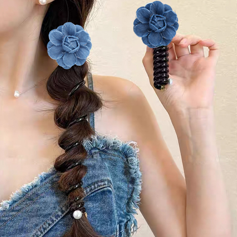 1 / 2 Dây buộc tóc thời trang, ngọt ngào, dễ thương - Dây điện thoại co giãn hoa cao bồi Scrunchie - Dây buộc tóc đuôi ngựa - Dây buộc tóc dây điện thoại đầy màu sắc dành cho nữ - Phụ kiện tóc