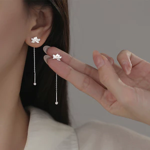 Dây Tai Sen Mạ Bạc 925 Nữ 2024 Thiết Kế Mới Phong Cách Trung Hoa Mới Phong Cách Trung Hoa Thời Trang Bông Tai Sen Sang Trọng