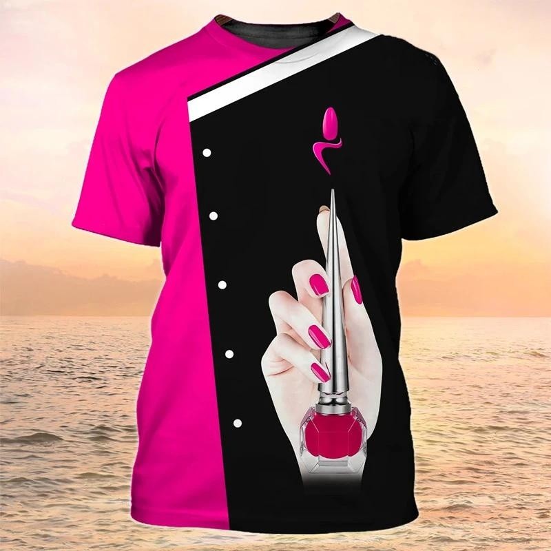 Mùa Hè Mới Ngắn Tay T-Shirt 3D Nail Nghệ Sĩ Cá Nhân Cuộc Sống Hàng Ngày Làm Việc Đồng Phục