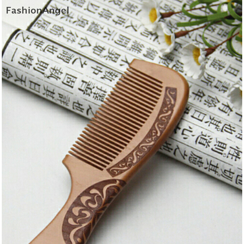 FashionAngel Lược Gỗ Đào Tự Nhiên Đóng Răng Massage Chống Tĩnh Điện Tóc HealthTools TH