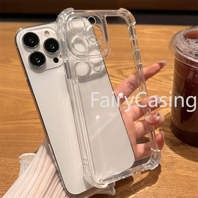 Ốp Silicon Trong Suốt Chống Sốc Sang Trọng Cho iPhone 16 15 14 13 12 11 Pro Max X Xs XR Max 7 8 Plus Bốn Góc Chống Rơi Trường Hợp