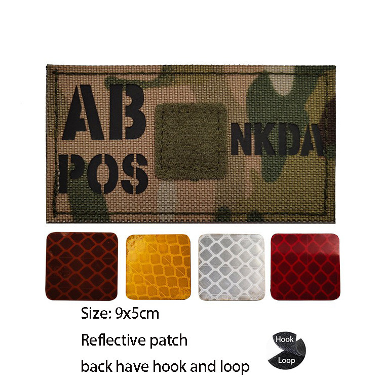 Phụ kiện túi ngoài trời ABO Loại máu IR Nhận dạng Huy hiệu đạo đức ban đêm Huy hiệu Multicam CP Ngụy trang Phản quang Huy hiệu Velcro