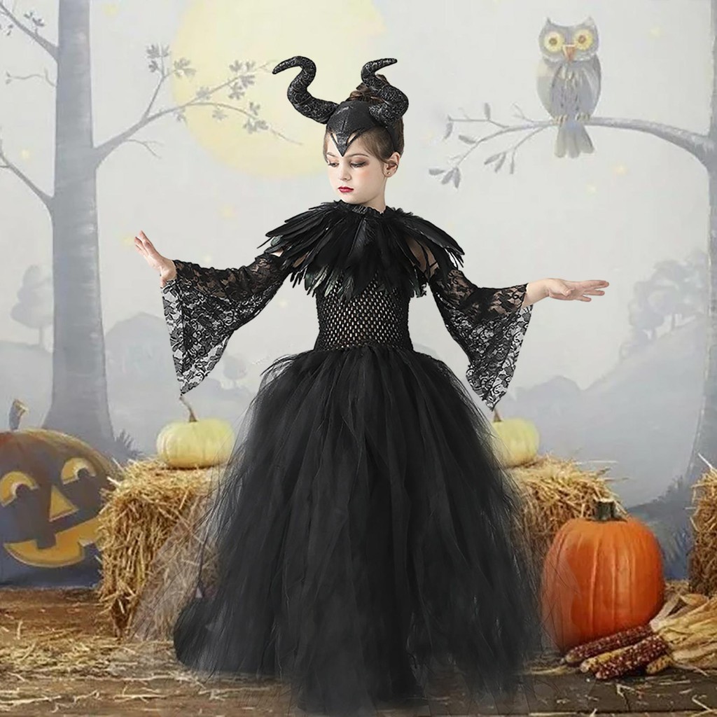Bé Gái Nữ Hoàng Trang Phục Maleficent Phù Thủy Quỷ Dệt Kim Tulle Đầm Ác Nữ Hoàng Trang Phục Cho Bé Gái Halloween Cosplay shopidaevn