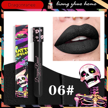 Dragon Ranee 12 Màu Halloween Son Bóng Trang Điểm Đen Xanh Tím Son Môi Giáng Sinh Tint Dưỡng Ẩm Chống Thấm Nước Mờ Son Môi Môi Sắc Tố