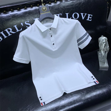 Áo thun ngắn tay mùa hè mùa hè dành cho nam giới tinh thần ngắn tay POLO hai màu đen Áo thun có ve áo Slim-Fit có ảnh hưởng Mặc đường phố Áo thun nam ngắn tay mùa hè Áo thun nam ngắn tay thời trang ph