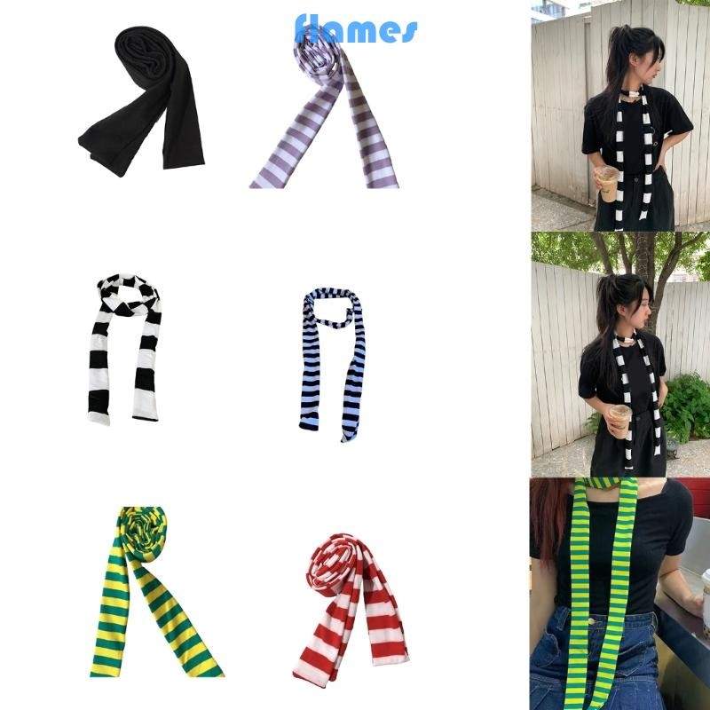 Fl Nữ Xuân Hè Sọc Họa Tiết Khăn Cổ Mỏng Y2k Phong Cách Nhiều Màu Sắc Mỏng Dệt Kim Bảo Vệ Cổ Nhẹ