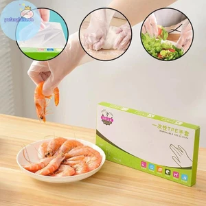 Pufangbliss 100 Cái / hộp Găng Tay Cao Su Miễn Phí TPE Găng Tay Dùng Một Lần Trong Suốt Axit Chống Trơn Trượt An Toàn Làm Việc Cấp Thực Phẩm Găng Tay Vệ Sinh Gia Đình VN