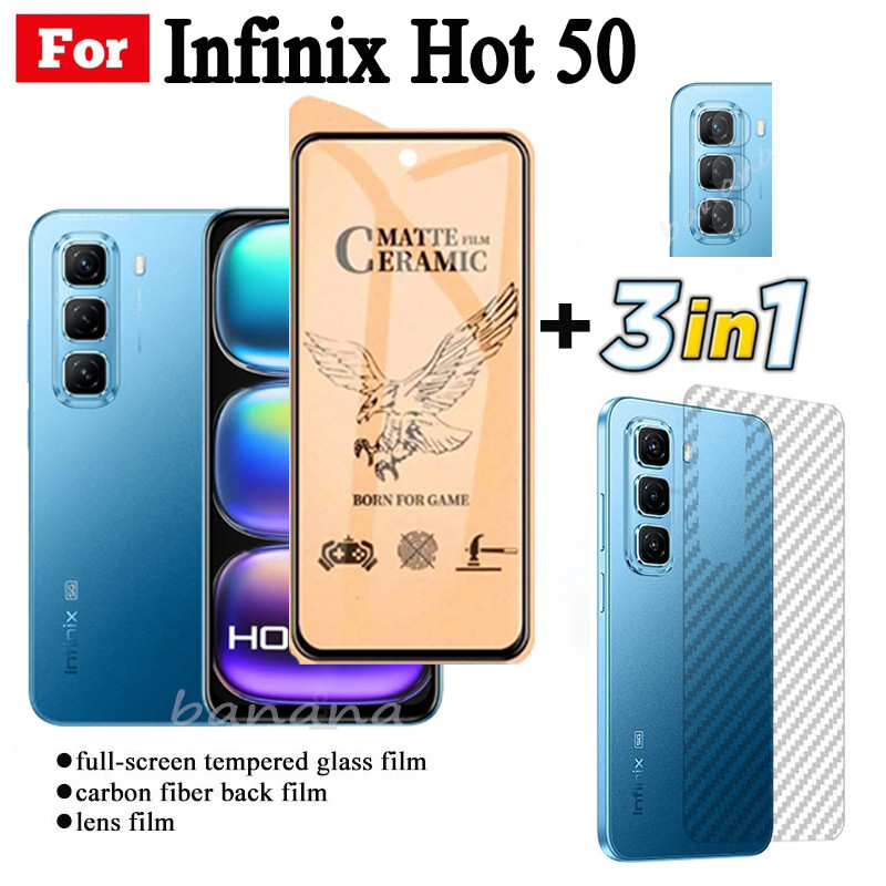 Kính cường lực gốm 3 TRONG 1 infinix Hot 50 cho Hot 50i Hot 40i 40 Pro Ống kính máy ảnh Kính bảo vệ màn hình và phim mặt sau
