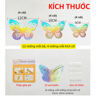 Set 12 Bướm Dán Tường 3D Myd.23 Bộ Bướm Màu Bạc Trang Trí Tiệc, Nhà Cửa Kèm Keo Dán