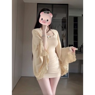 Váy liền ôm hông áo choàng nữ HOT GIRL SODAZZZ nguyên chiếc hai chiếc Hàn Quốc viền ren dài tay mẫu mới cho trẻ em