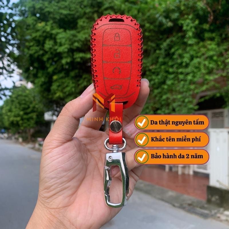 Bao da chìa khoá bọc ốp chìa khoá xe ô tô Huyndai Accent, Elantra  4 nút bấm da bò thật, khâu thủ công