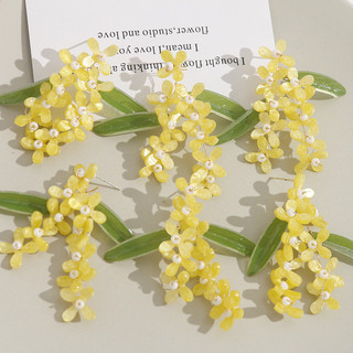 Bông tai Osmanthus màu xanh nhạt lá vàng, mới mùa thu, thủ công, tươi mát, đa năng cho phụ nữ