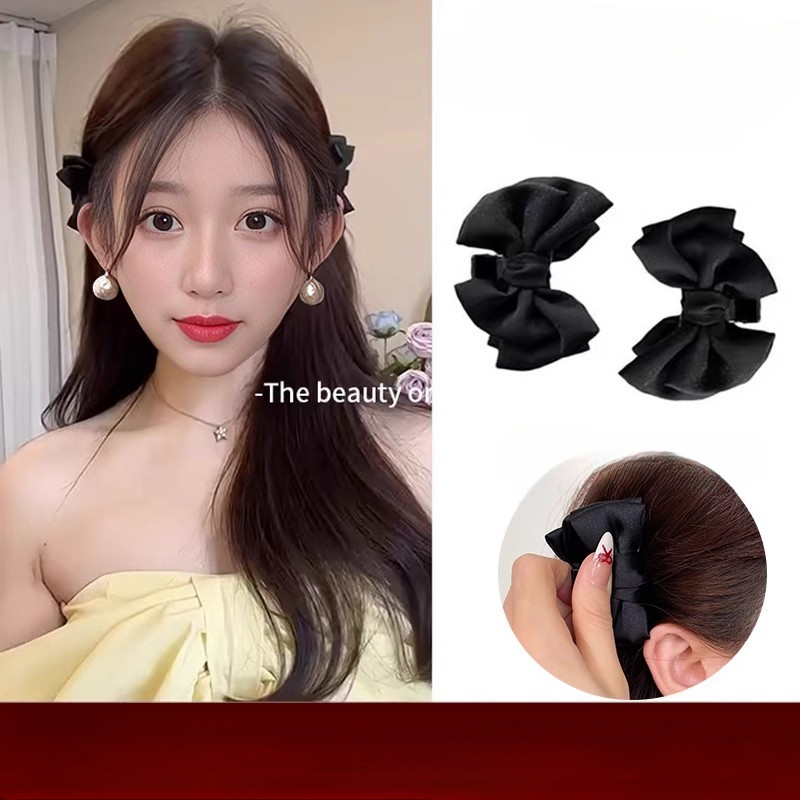 Kẹp Tóc Nơ Kích Thước Nhỏ Màu Đen Style Mới Cho Thu Đông