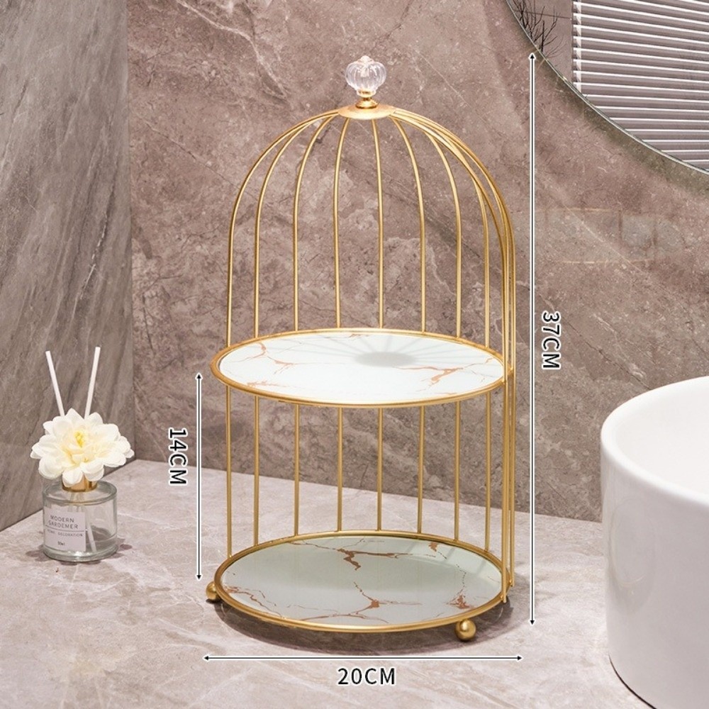 Kệ đựng mỹ phẩm AMBU, Kệ đựng đồ trang điểm hai lớp Iron Art, Bàn trang điểm sang trọng Hộp đựng lồng chim dung tích lớn Dụng cụ trang điểm