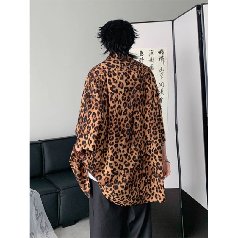 CN Vintage Cổ Cuba Cổ Da Báo In Áo Sơ Mi Tay Ngắn Nam Nữ, Hợp Thời Trang Rời Phù Hợp Với Mùa Hè Top