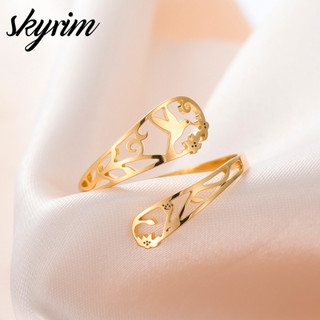 Nhẫn mở hoa & chim bằng thép không gỉ SKYRIM 18K không gây dị ứng Quà tặng trang sức có thể điều chỉnh cho nữ