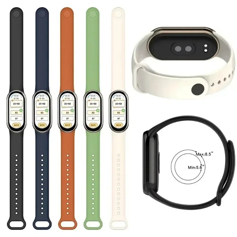 Không có đồng hồ Dây đeo silicon cho Xiaomi Mi Band 10 9 8 Thể thao Nút kim loại Vòng đeo tay Phụ kiện thay thế