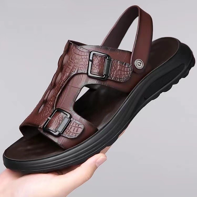 Giày Sandal Nam Mùa Hè 2025 Da Giả Thoáng Khí Chống Trơn Trượt Giày Đi Biển Cát Kép