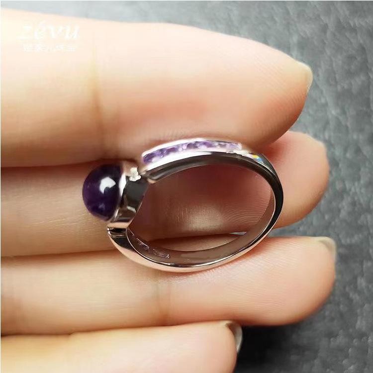 Nhẫn bạc S925 với đá thạch anh tím tự nhiên - Phù hợp size 25.7.10