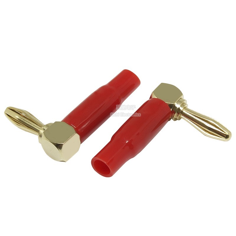 Mạ vàng 4mm Góc phải Khuỷu tay hình chữ L Hàn không cần cắm chuối 90 độ Loa Cáp cắm chuối cắm