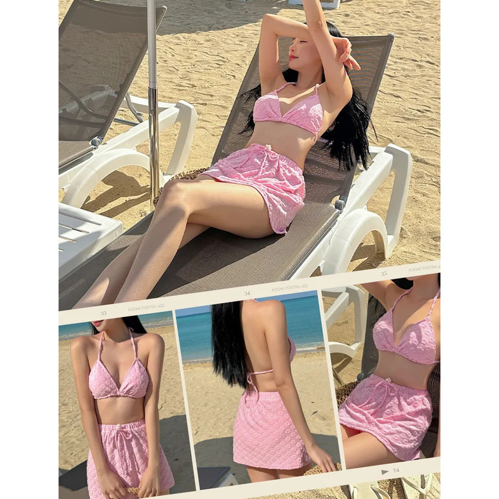 Bikini Đẹp Lưng Thêu Chia Áo Bơi