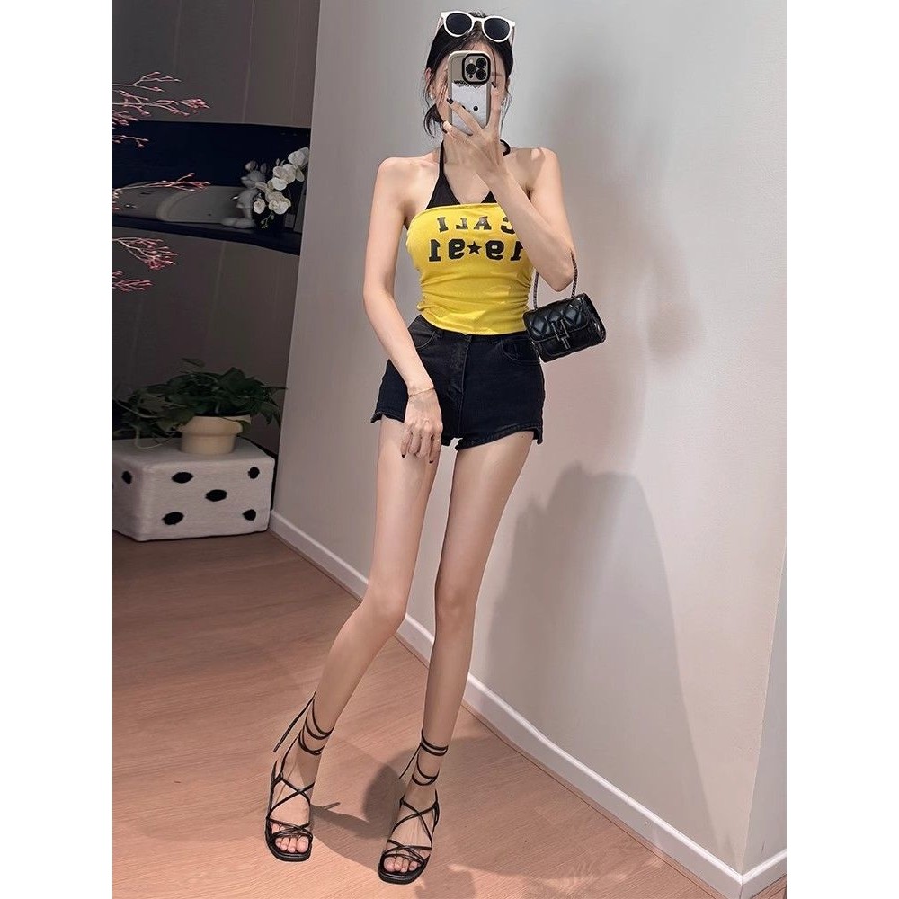 Milyfashion Bộ Quần Áo Nữ Two-Piece Có Miếng Lót Ngực và Màu Sắc Đối Lập, Dây Buộc Cổ