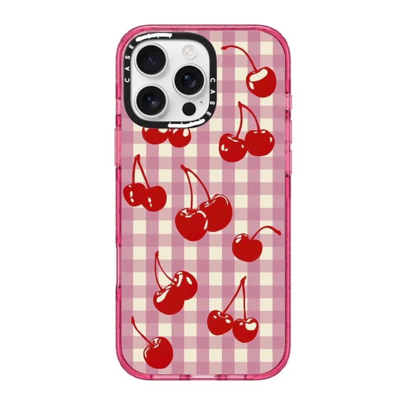 CASECASE X Cherry Gingham Ốp Lưng Màu Hồng Fizz Trong Suốt Cứng Hút Từ Tính Tác Động Dành Cho Apple IPhone 12 13 14 15 16 Pro Max Plus Có Hộp