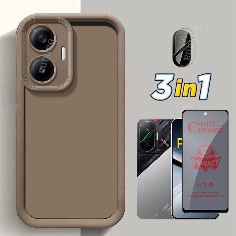 3in1 Poco F7 Trọn Gói Ốp Điện Thoại Chống Sốc Cho Poco X7 Pro M7 Pro Poco C75 C71 Kính Cường Lực Gốm + Phim Ống Kính