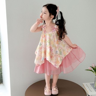 Đầm bé gái hai dây hoa nhí dễ thương - phong cách công chúa mùa hè