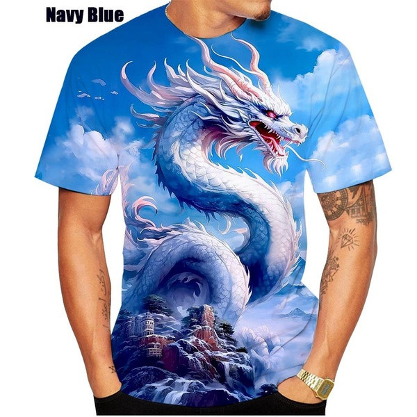 Áo thun in hình rồng 3D - Áo cổ tròn ngắn tay thông thường dành cho nam mùa hè
