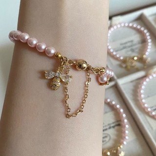 Vòng tay màu hồng đính cườm từ tính và vòng ong nhỏ - Thích hợp cho nữ, đa năng, trang sức ngọt ngào