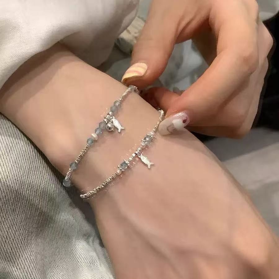 Vòng tay ngọc trai tự nhiên màu xanh topaz, thiết kế cao cấp và sang trọng
