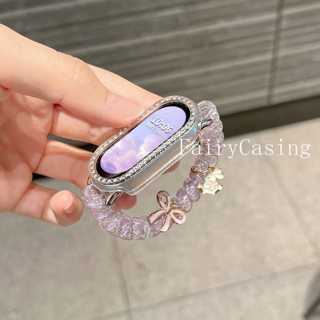 Dây đeo cuộn dây điện thoại lấp lánh cho Xiaomi Band 10 9 8 Pro 7 6 5 4 3 Co giãn co giãn cho Mi Band 8 9 Active Band