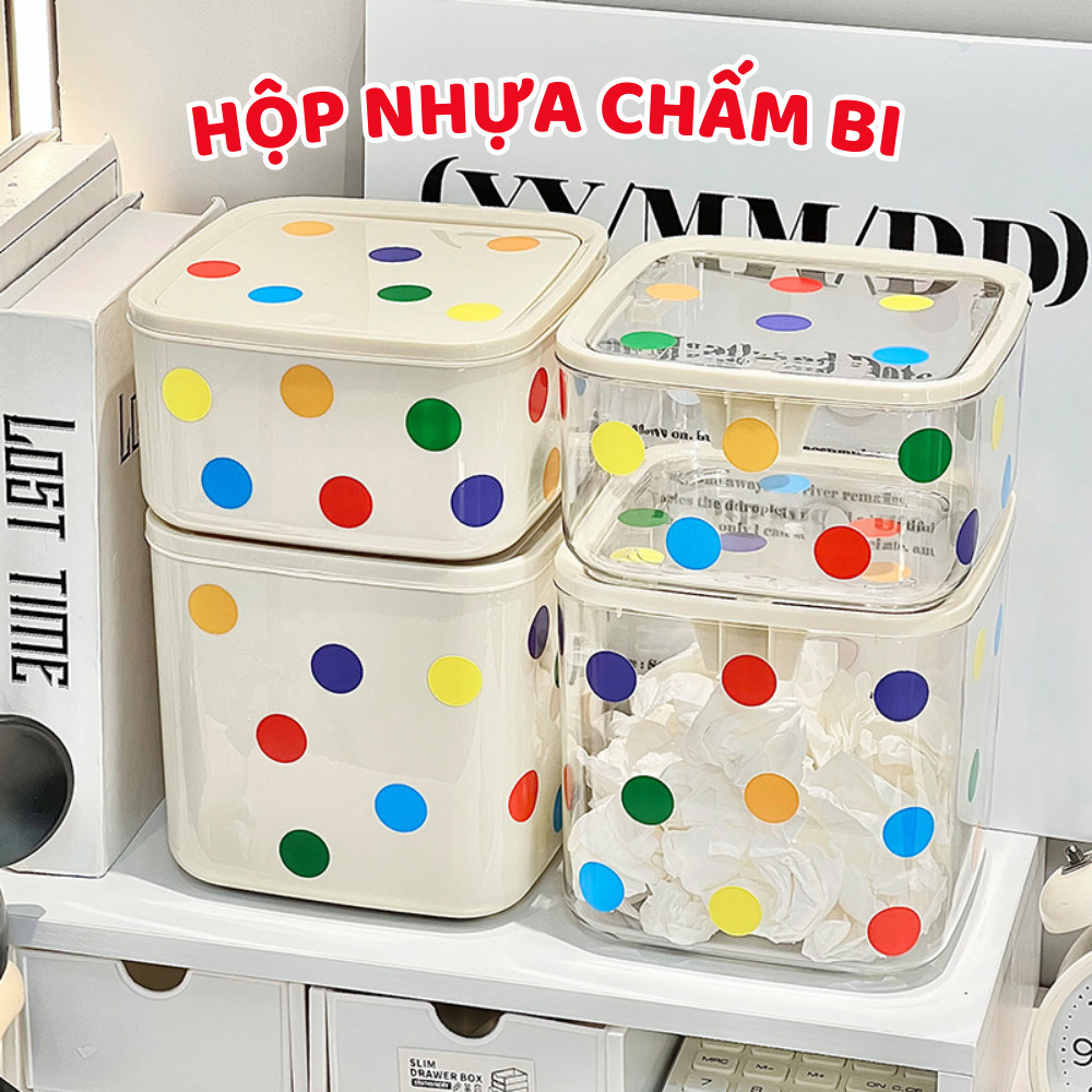 Hộp Nhựa Đựng Đồ Trang Điểm Mini Có Nắp Lật Chấm Bi Đáng Yêu DinoHome Phụ Kiện Văn Phòng Mini