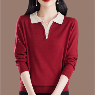 Áo Len Dài Tay Nữ Mẹ Mùa Xuân Thu Đi Lại Cổ Áo Polo Rời Top
