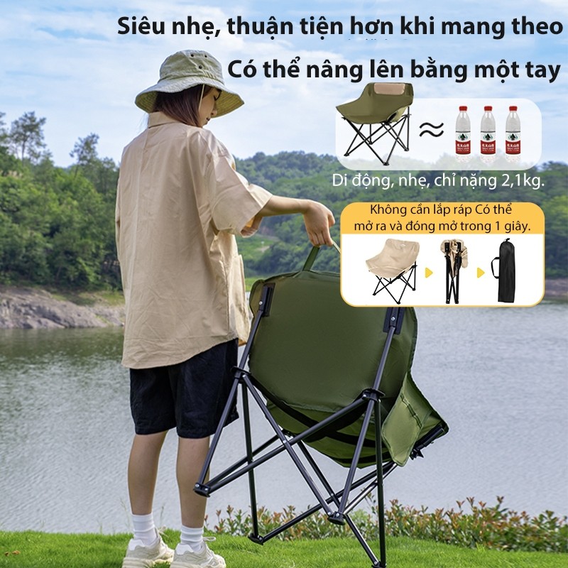 WTHB Outdoor Ghế Camping Gấp Gọn ngoài trời Có thể điều chỉnh nhiều mức Ghế mặt trăng di động Tải trọng 400kg