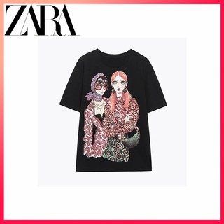 Áo thun Cotton ngắn tay in họa tiết ZARA Spring New Girl
