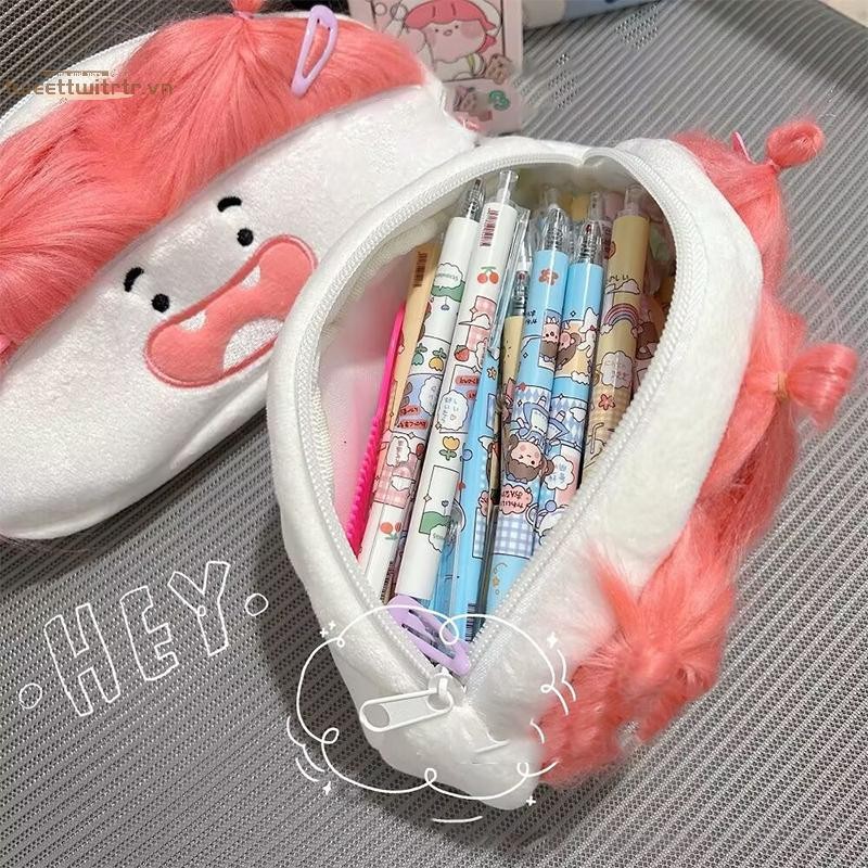 TRTR Tóc Hồng Ngộ nghĩnh Dung Tích Lớn Sang Trọng Túi Đựng Bút Hoạt Hình Sáng Tạo Miệng Lớn Cô Gái Bút Hộp Bảo Quản Di Động Trường Văn Phòng Phẩm Quà Tặng VN