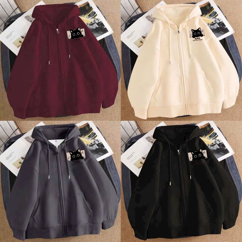 Áo Khoác Nỉ Mũ 2 Lớp Form Rộng Unisex Đẹp - mùa đông mèo ngực bờ lách